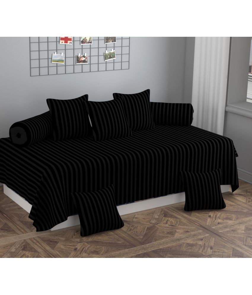     			Apala Microfibre Abstract Diwan Set 8 Pcs - Black