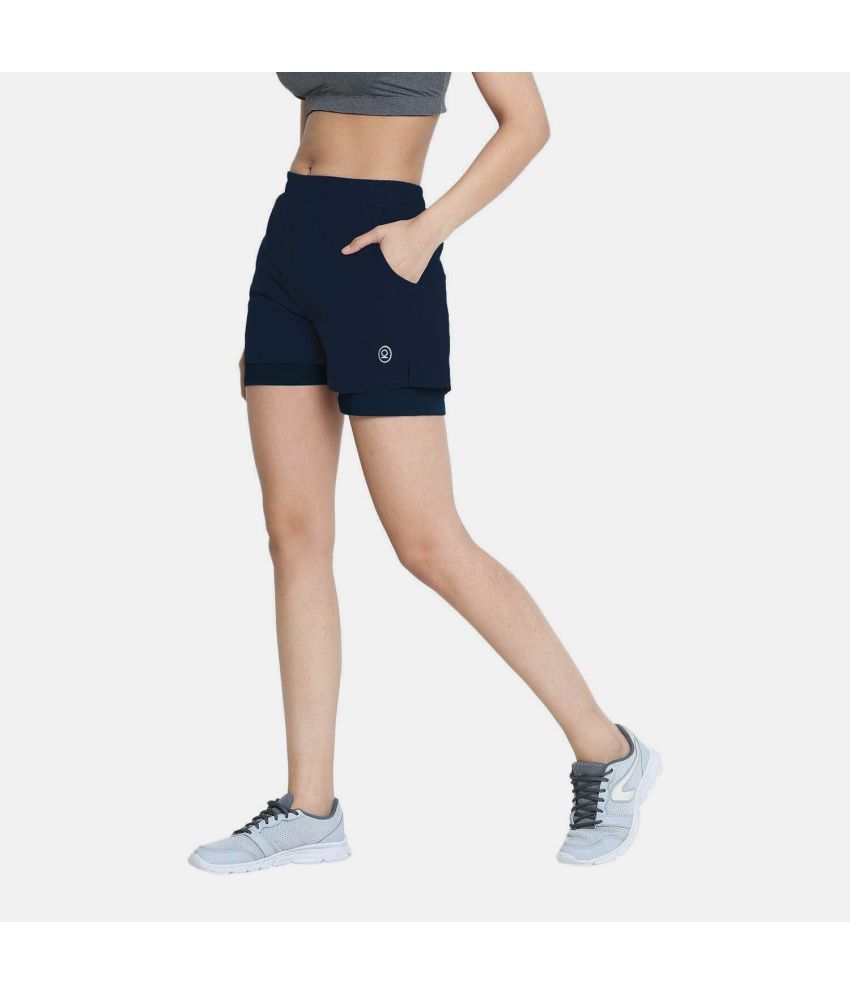     			Chkokko Navy Polyester Solid Shorts - Single