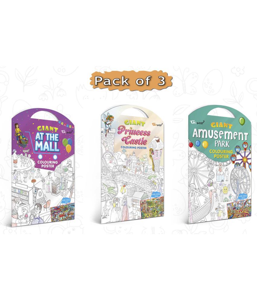     			GIANT AT THE MALL COLOURING POSTER, GIANT PRINCESS CASTLE COLOURING POSTER and GIANT AMUSEMENT PARK COLOURING POSTER | Gift Pack of 3 Posters I Best coloring posters to gift
