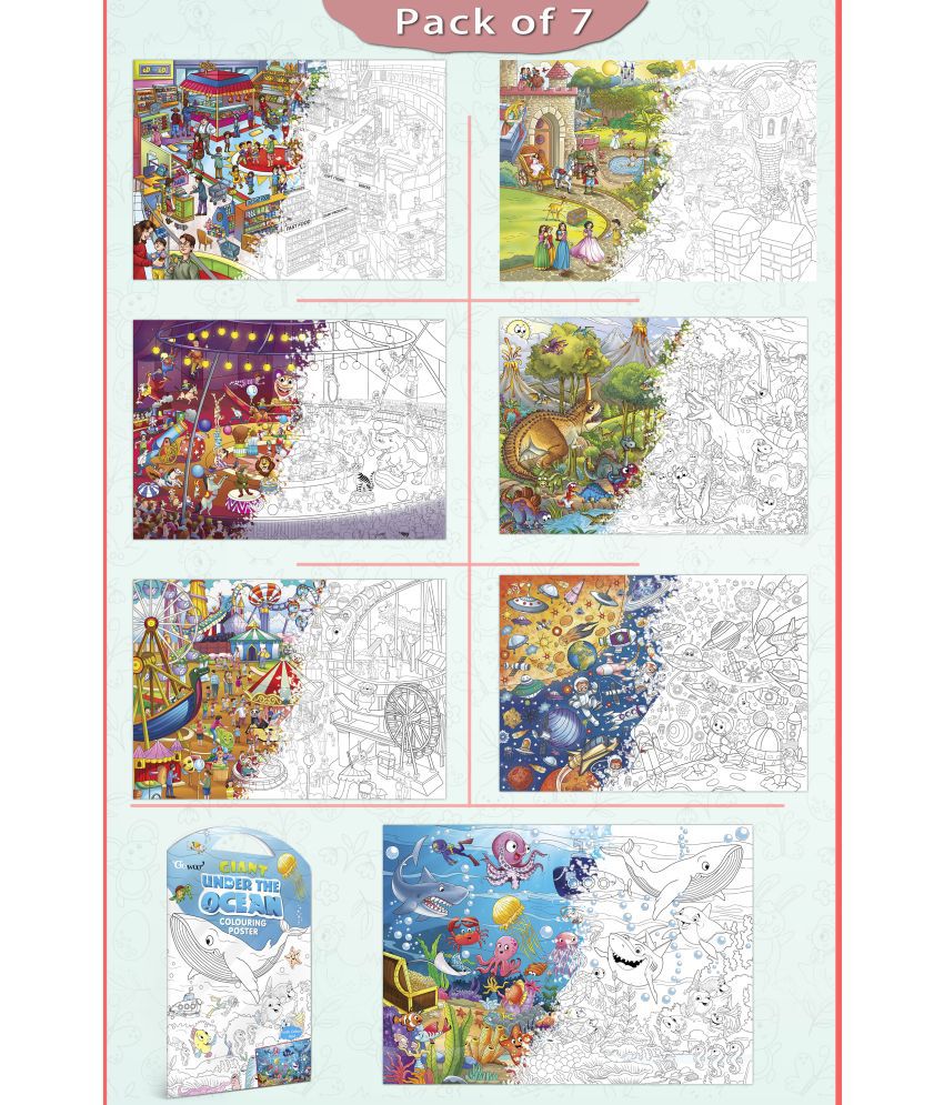     			GIANT AT THE MALL COLOURING , GIANT PRINCESS CASTLE COLOURING , GIANT CIRCUS COLOURING , GIANT DINOSAUR COLOURING , GIANT AMUSEMENT PARK COLOURING , GIANT SPACE COLOURING  and GIANT UNDER THE OCEAN COLOURING  | Pack of 7 s I Giant Coloring s Fun Pack