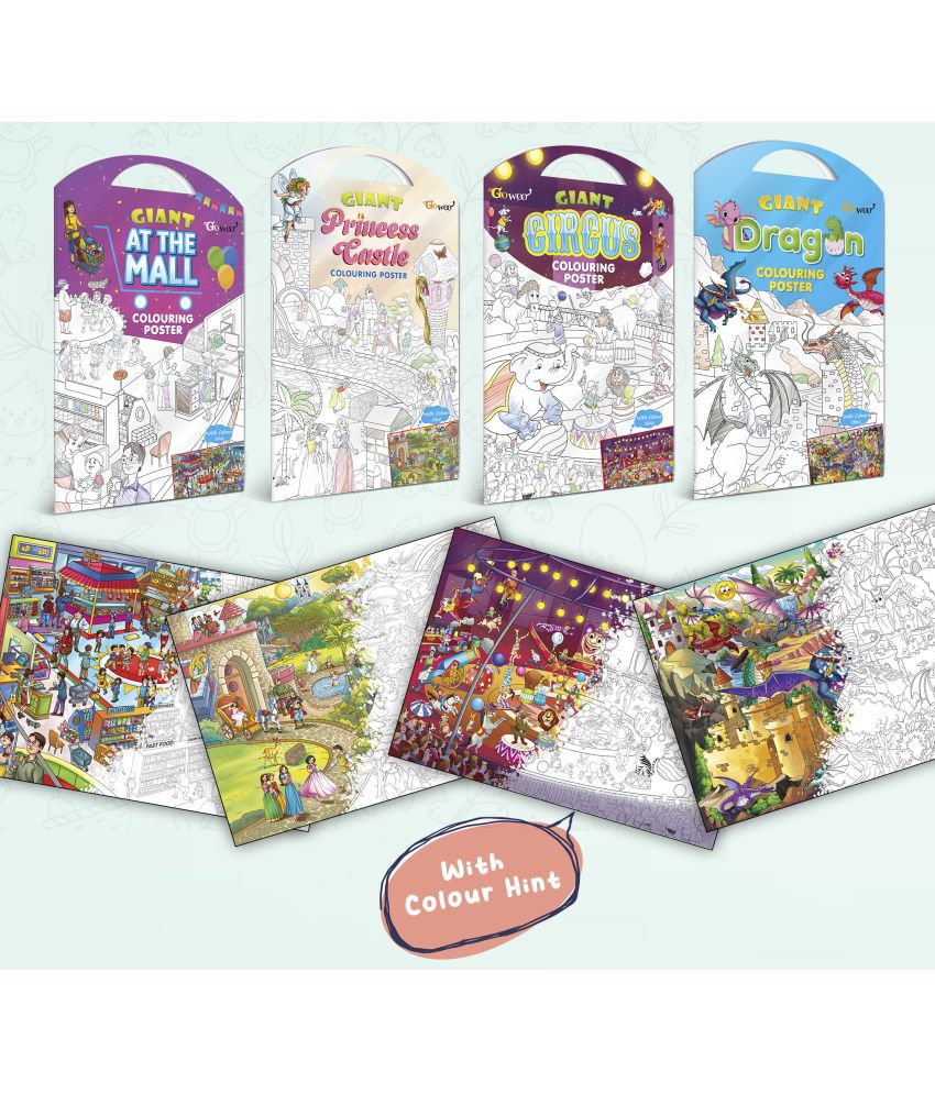     			GIANT AT THE MALL COLOURING POSTER, GIANT PRINCESS CASTLE COLOURING POSTER, GIANT CIRCUS COLOURING POSTER and GIANT DRAGON COLOURING POSTER | Combo of 4 Posters I best colouring poster