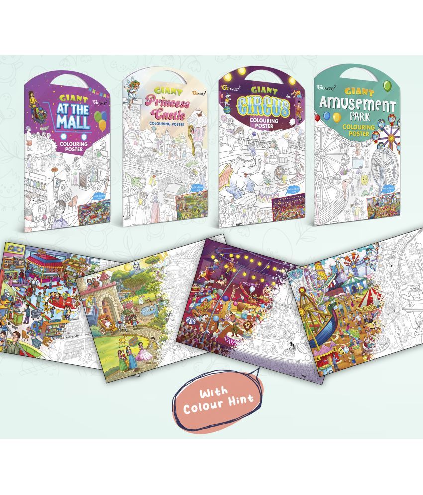     			GIANT AT THE MALL COLOURING POSTER, GIANT PRINCESS CASTLE COLOURING POSTER, GIANT CIRCUS COLOURING POSTER and GIANT AMUSEMENT PARK COLOURING POSTER | Set of 4 Posters I Ultimate Relaxation Coloring Combo