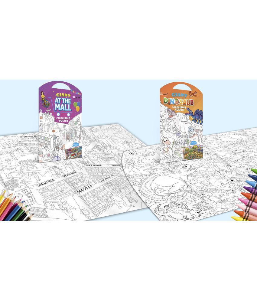     			GIANT AT THE MALL COLOURING POSTER and GIANT DINOSAUR COLOURING POSTER | Combo pack of 2 posters I Coloring poster collection