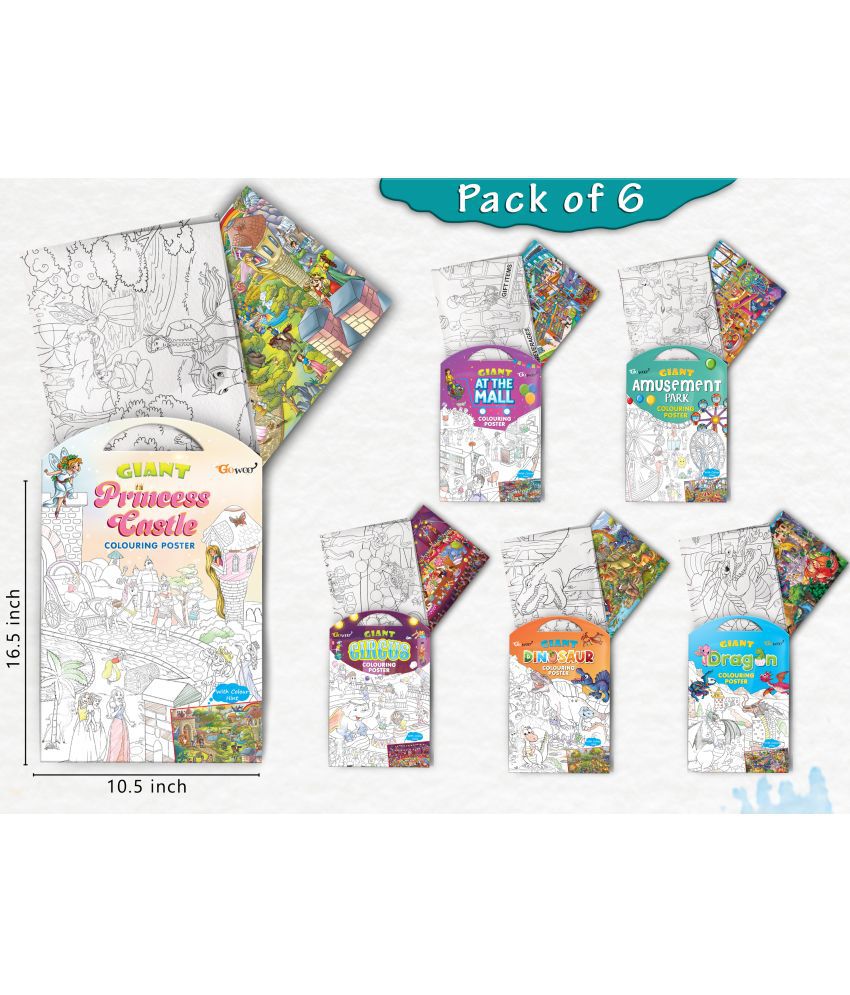     			GIANT AT THE MALL COLOURING , GIANT PRINCESS CASTLE COLOURING , GIANT CIRCUS COLOURING , GIANT DINOSAUR COLOURING , GIANT AMUSEMENT PARK COLOURING  and GIANT DRAGON COLOURING  | Combo of 6 s I Giant Coloring s Kit