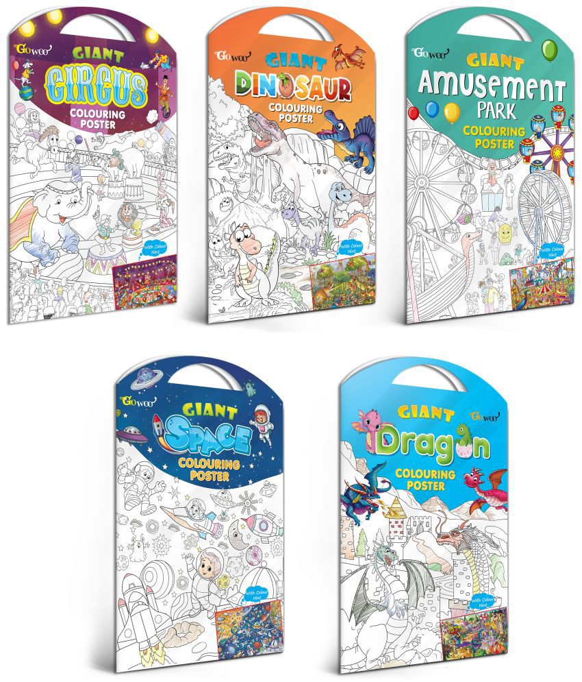     			GIANT CIRCUS COLOURING POSTER, GIANT DINOSAUR COLOURING POSTER, GIANT AMUSEMENT PARK COLOURING POSTER, GIANT SPACE COLOURING POSTER and GIANT DRAGON COLOURING POSTER | Pack of 5 Posters I Artistic Coloring Posters Collection