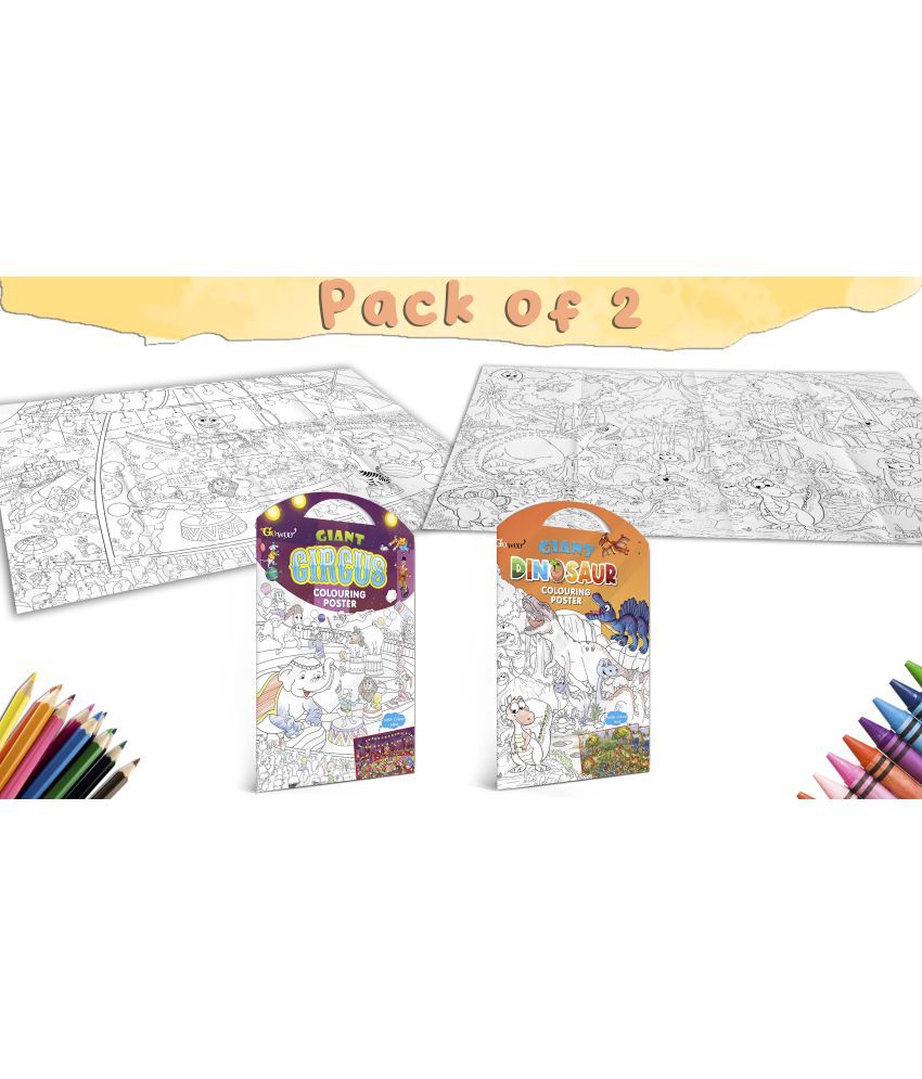     			GIANT CIRCUS COLOURING POSTER and GIANT DINOSAUR COLOURING POSTER | Pack of 2 posters I perfect Gift for Growing Minds