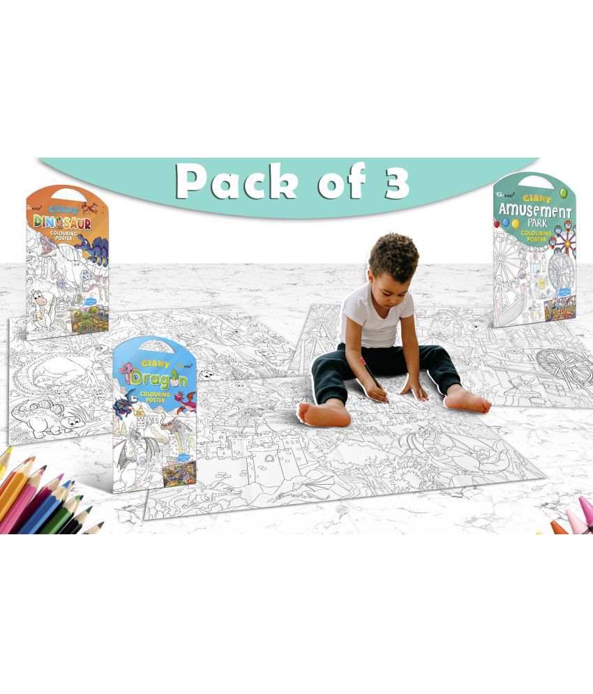     			GIANT DINOSAUR COLOURING POSTER, GIANT AMUSEMENT PARK COLOURING POSTER and GIANT DRAGON COLOURING POSTER | Gift Pack of 3 Posters I Popular kids coloring posters