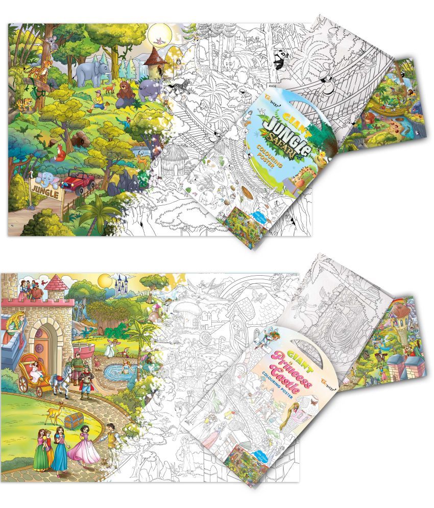     			GIANT JUNGLE SAFARI COLOURING Charts and GIANT PRINCESS CASTLE COLOURING Charts | I Gift Pack of 2 Charts I jumbo wall colouring Charts