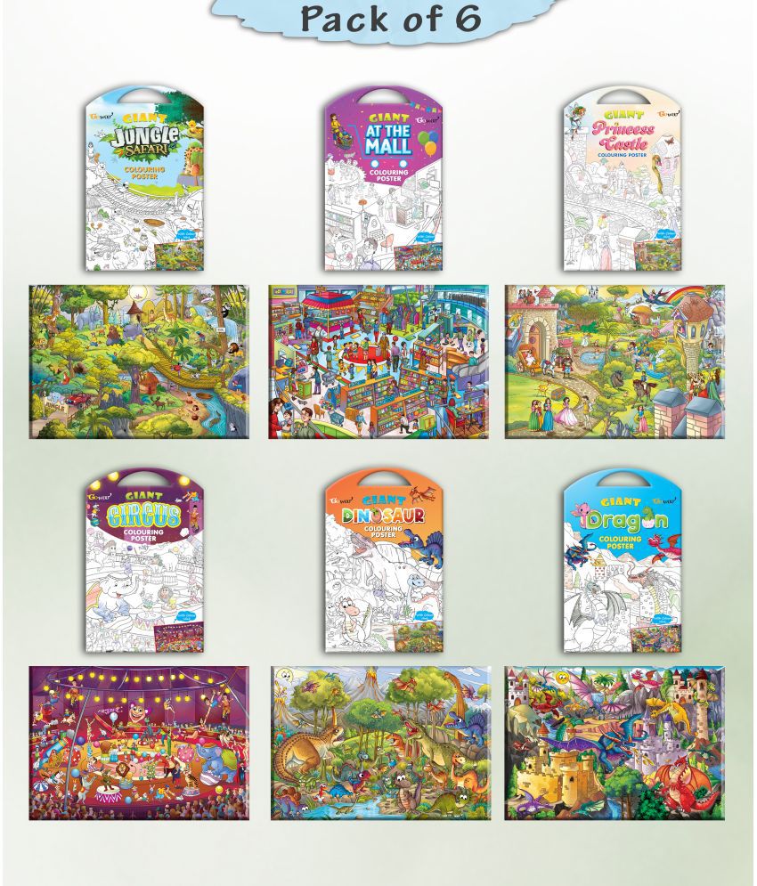     			GIANT JUNGLE SAFARI COLOURING , GIANT AT THE MALL COLOURING , GIANT PRINCESS CASTLE COLOURING , GIANT CIRCUS COLOURING , GIANT DINOSAUR COLOURING  and GIANT DRAGON COLOURING  | Combo pack of 6  I  Coloring  Value Pack