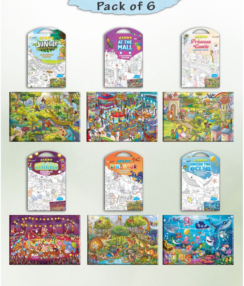     			GIANT JUNGLE SAFARI COLOURING , GIANT AT THE MALL COLOURING , GIANT PRINCESS CASTLE COLOURING , GIANT CIRCUS COLOURING , GIANT DINOSAUR COLOURING  and GIANT UNDER THE OCEAN COLOURING  | Pack of 2 s I Artistic Coloring s Collection