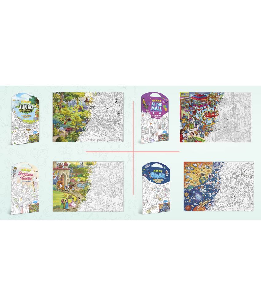     			GIANT JUNGLE SAFARI COLOURING POSTER, GIANT AT THE MALL COLOURING POSTER, GIANT PRINCESS CASTLE COLOURING POSTER and GIANT SPACE COLOURING POSTER | Set of 4 Posters I Popular coloring posters