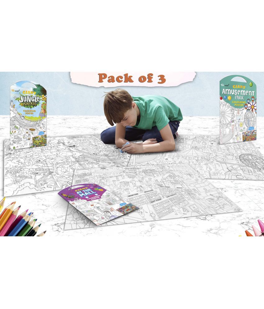     			GIANT JUNGLE SAFARI COLOURING POSTER, GIANT AT THE MALL COLOURING POSTER and GIANT AMUSEMENT PARK COLOURING POSTER | Combo of 3 Posters I Giant Coloring Poster for Kids