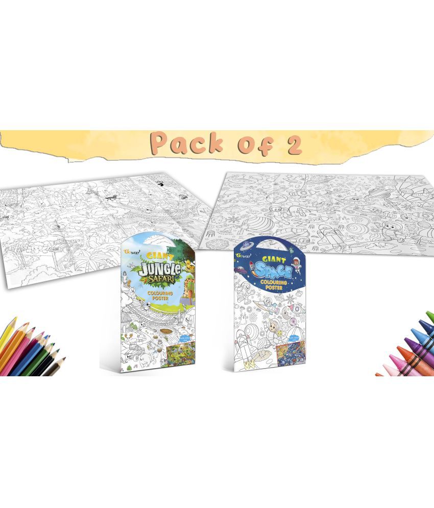     			GIANT JUNGLE SAFARI COLOURING POSTER and GIANT SPACE COLOURING POSTER | Pack of 2 Posters I best jumbo wall posters