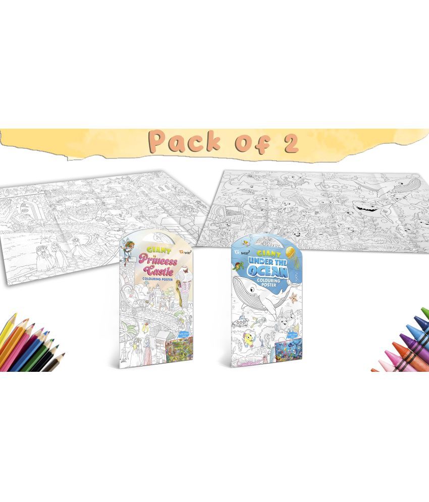    			GIANT PRINCESS CASTLE COLOURING POSTER and GIANT UNDER THE OCEAN COLOURING POSTER | Set of 2 posters I Collection of illustrative posters for children