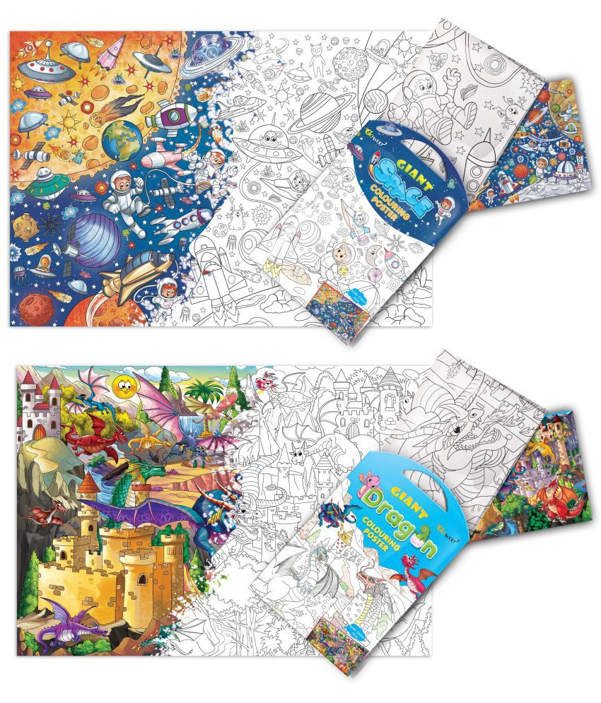     			GIANT SPACE COLOURING Charts and GIANT DRAGON COLOURING Charts | Combo pack of 2 Charts I Giant Coloring Charts for Adults and Kids