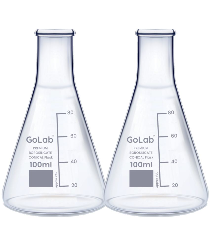     			GoLab Laboratory Premium Calibrated Borosilicate Glass Conical Flask with Graduation Marks and Spout 100ml-Pack of 2Pcs.