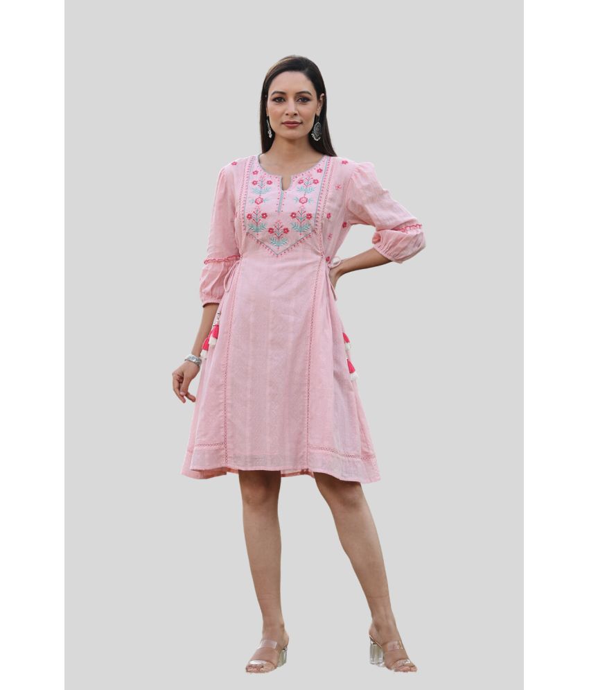     			Juniper - Pink Cotton Blend Women's A-line Dress ( Pack of 1 )