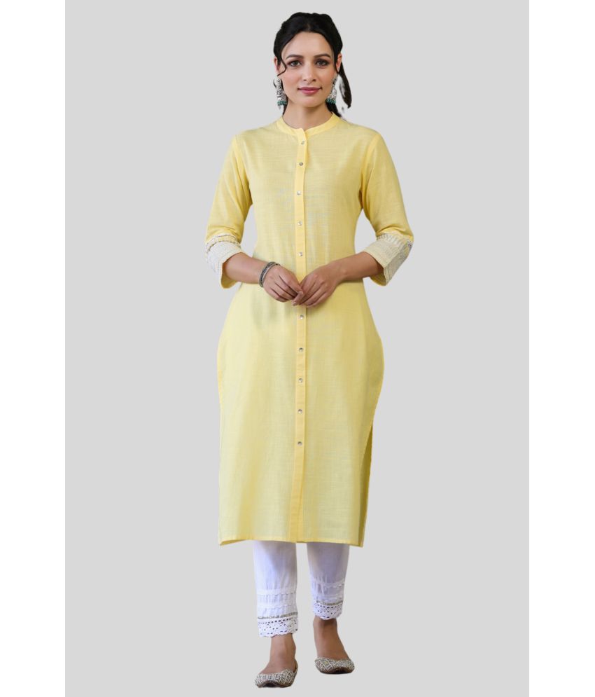     			Juniper - Yellow Cotton Blend Women's Front Slit Kurti ( Pack of 1 )