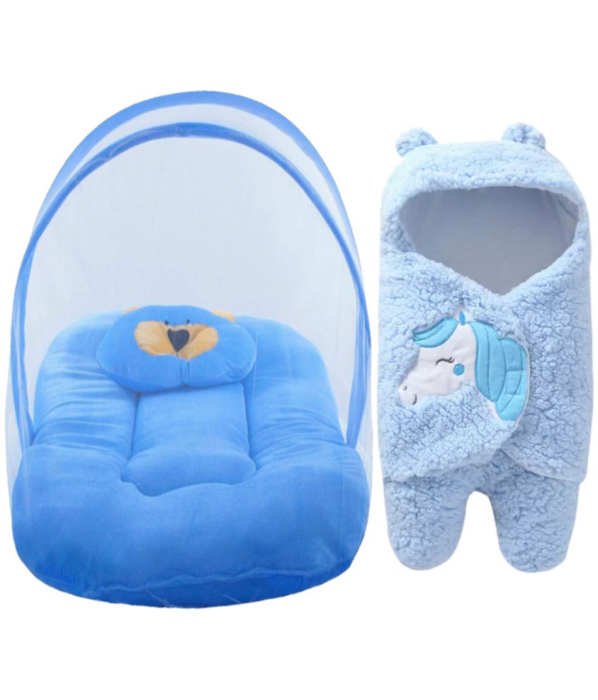 New Born Pack of Baby Bedding With Mosquito Net Cum Baby Bed Set Matress With Pillow And Baby Sleeping Bag For Baby Boy And Baby Girl (1-4 Months) Pack of 2