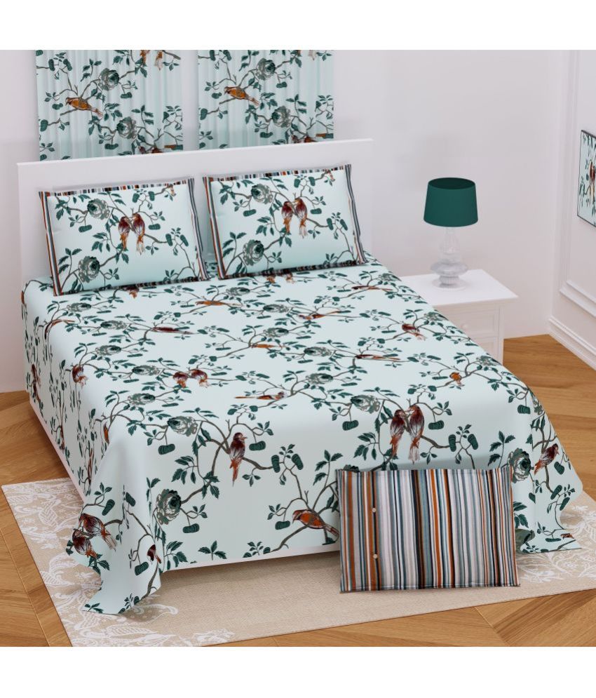     			Uniqchoice Cotton Birds King Size Bedsheet With 2 Pillow Covers - Blue