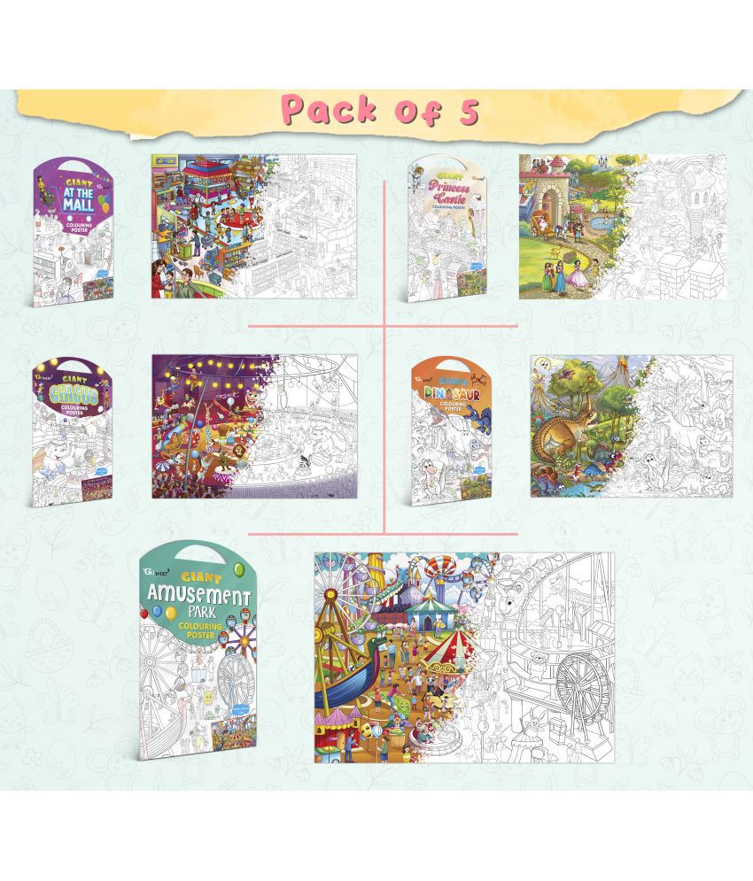     			GIANT AT THE MALL COLOURING POSTER, GIANT PRINCESS CASTLE COLOURING POSTER, GIANT CIRCUS COLOURING POSTER, GIANT DINOSAUR COLOURING POSTER and GIANT AMUSEMENT PARK COLOURING POSTER | Set of 5 Posters I coloring Posters Starter Kit