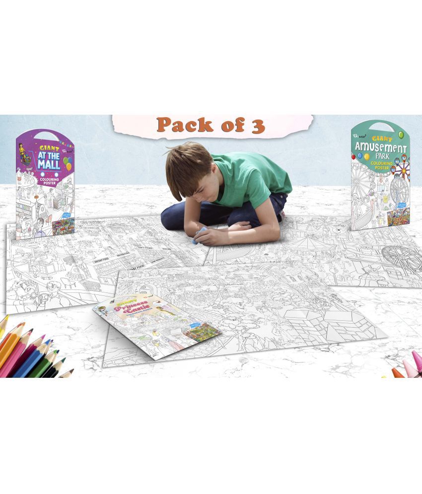     			GIANT AT THE MALL COLOURING POSTER, GIANT PRINCESS CASTLE COLOURING POSTER and GIANT AMUSEMENT PARK COLOURING POSTER | Combo of 3 Posters I Giant Coloring Poster for Kids