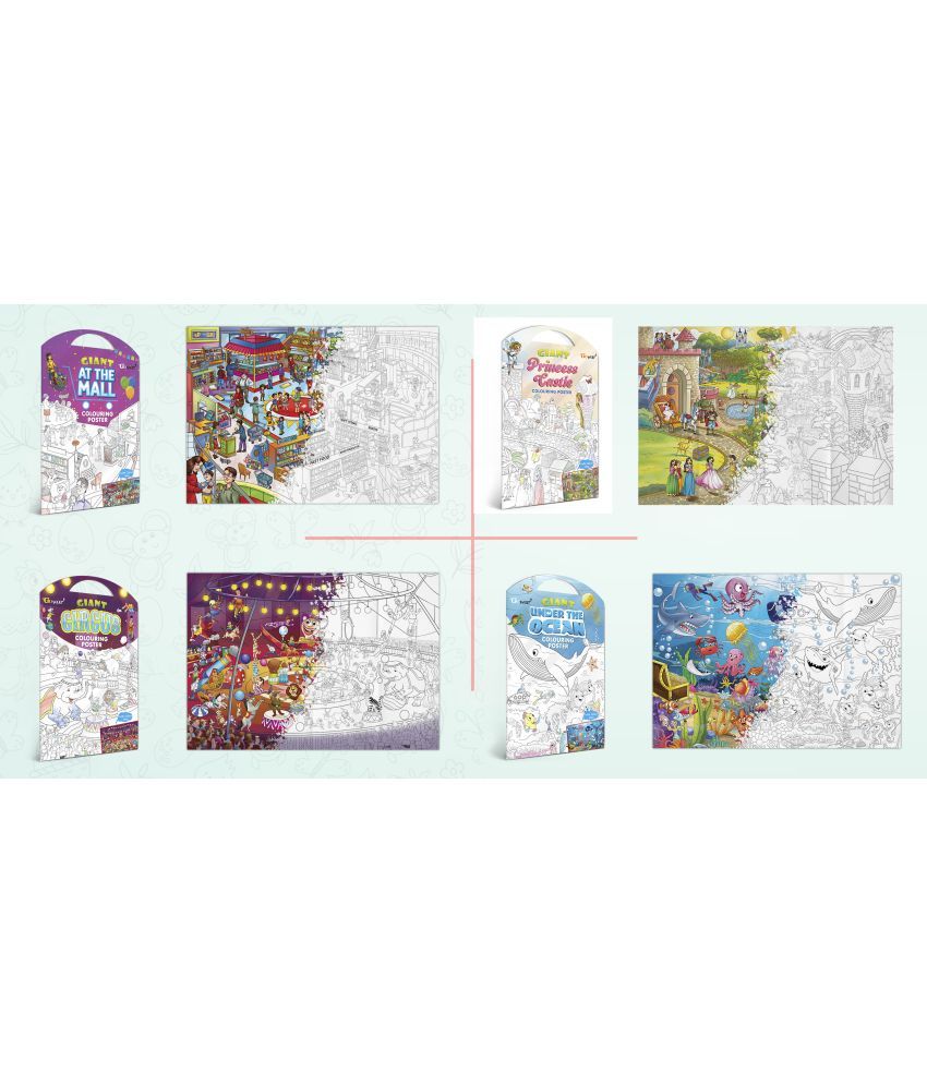     			GIANT AT THE MALL COLOURING POSTER, GIANT PRINCESS CASTLE COLOURING POSTER, GIANT CIRCUS COLOURING POSTER and GIANT UNDER THE OCEAN COLOURING POSTER | Combo pack of 4 Posters I Creative fun posters