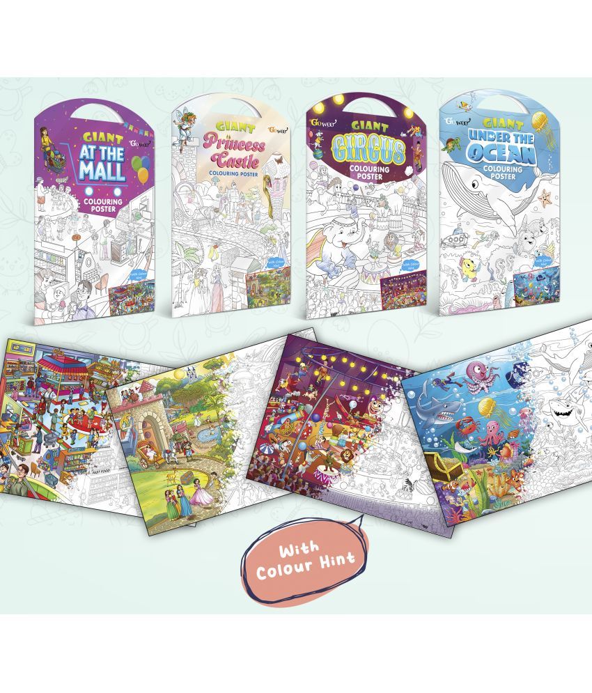     			GIANT AT THE MALL COLOURING POSTER, GIANT PRINCESS CASTLE COLOURING POSTER, GIANT CIRCUS COLOURING POSTER and GIANT UNDER THE OCEAN COLOURING POSTER | Pack of 4 Posters I Popular adults coloring posters