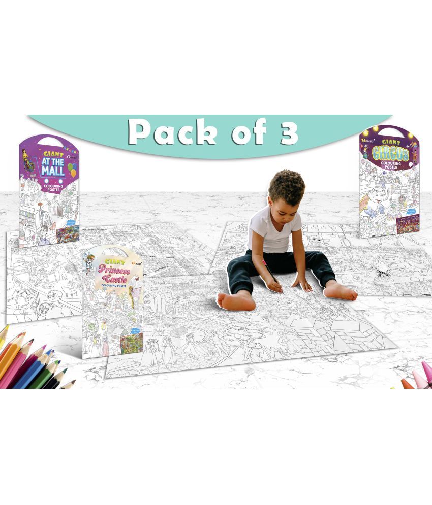     			GIANT AT THE MALL COLOURING POSTER, GIANT PRINCESS CASTLE COLOURING POSTER and GIANT CIRCUS COLOURING POSTER | Pack of 3 Posters I Large coloring posters for kids