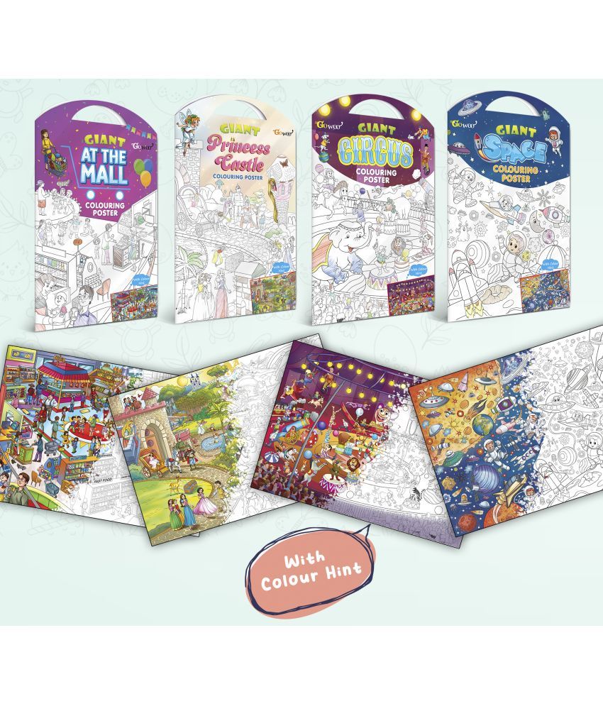     			GIANT AT THE MALL COLOURING POSTER, GIANT PRINCESS CASTLE COLOURING POSTER, GIANT CIRCUS COLOURING POSTER and GIANT SPACE COLOURING POSTER | Combo of 4 Posters I jumbo colouring poster for 9+