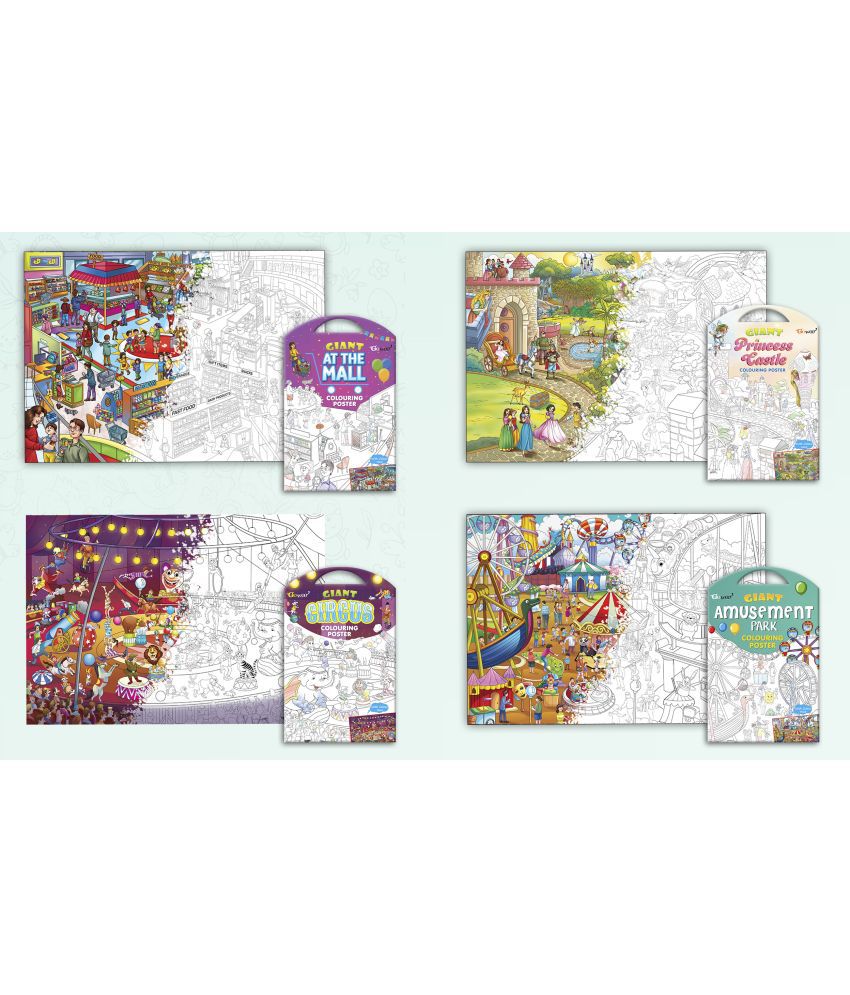     			GIANT AT THE MALL COLOURING POSTER, GIANT PRINCESS CASTLE COLOURING POSTER, GIANT CIRCUS COLOURING POSTER and GIANT AMUSEMENT PARK COLOURING POSTER | Gift Pack of 4 Posters I Popular kids coloring posters