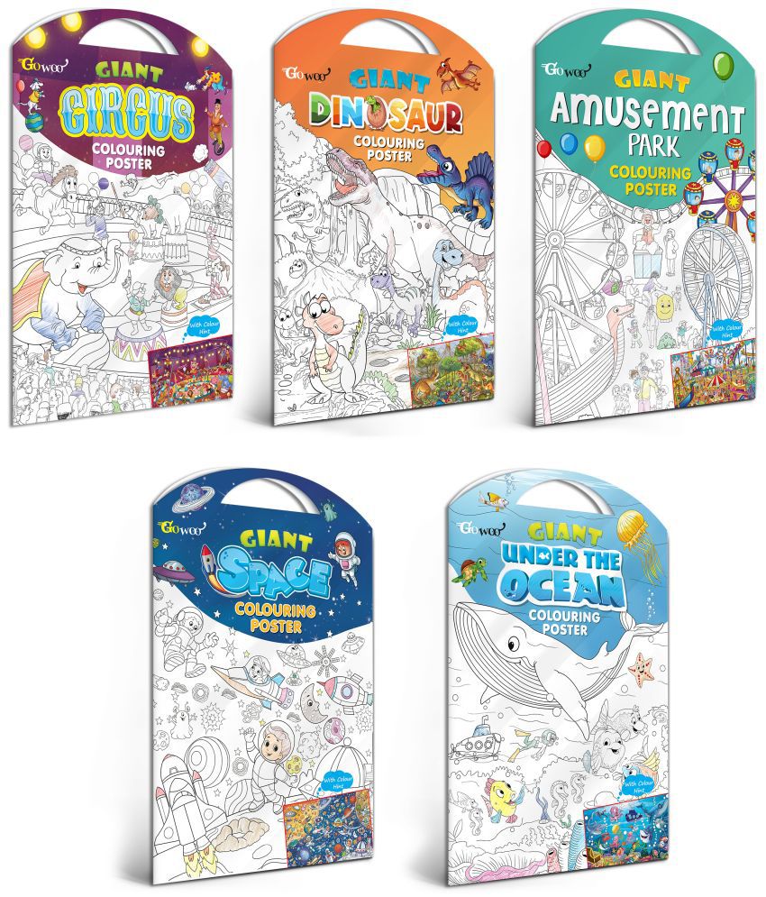     			GIANT CIRCUS COLOURING POSTER, GIANT DINOSAUR COLOURING POSTER, GIANT AMUSEMENT PARK COLOURING POSTER, GIANT SPACE COLOURING POSTER and GIANT UNDER THE OCEAN COLOURING POSTER | Pack of 5 Posters I Enchanted Coloring Combo
