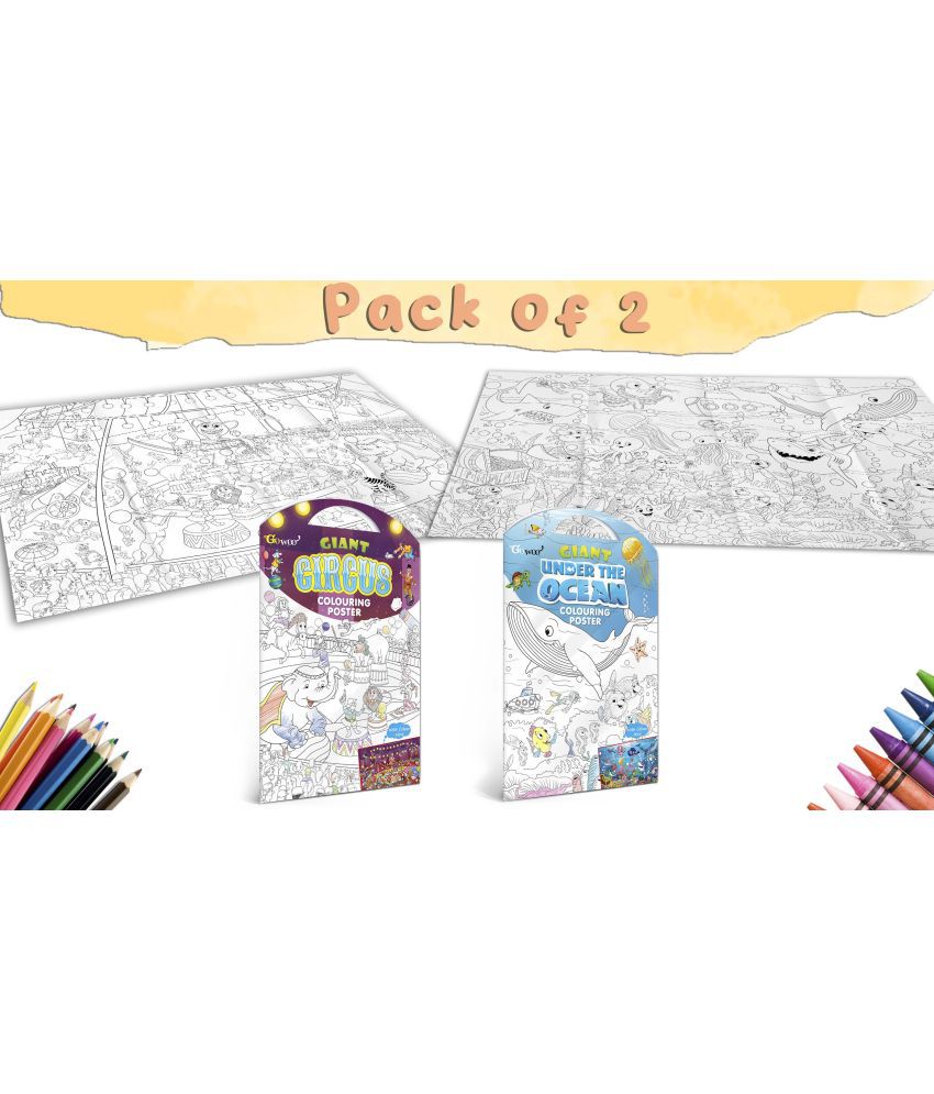     			GIANT CIRCUS COLOURING POSTER and GIANT UNDER THE OCEAN COLOURING POSTER | Combo pack of 2 posters I Colourful Illustrated Posters