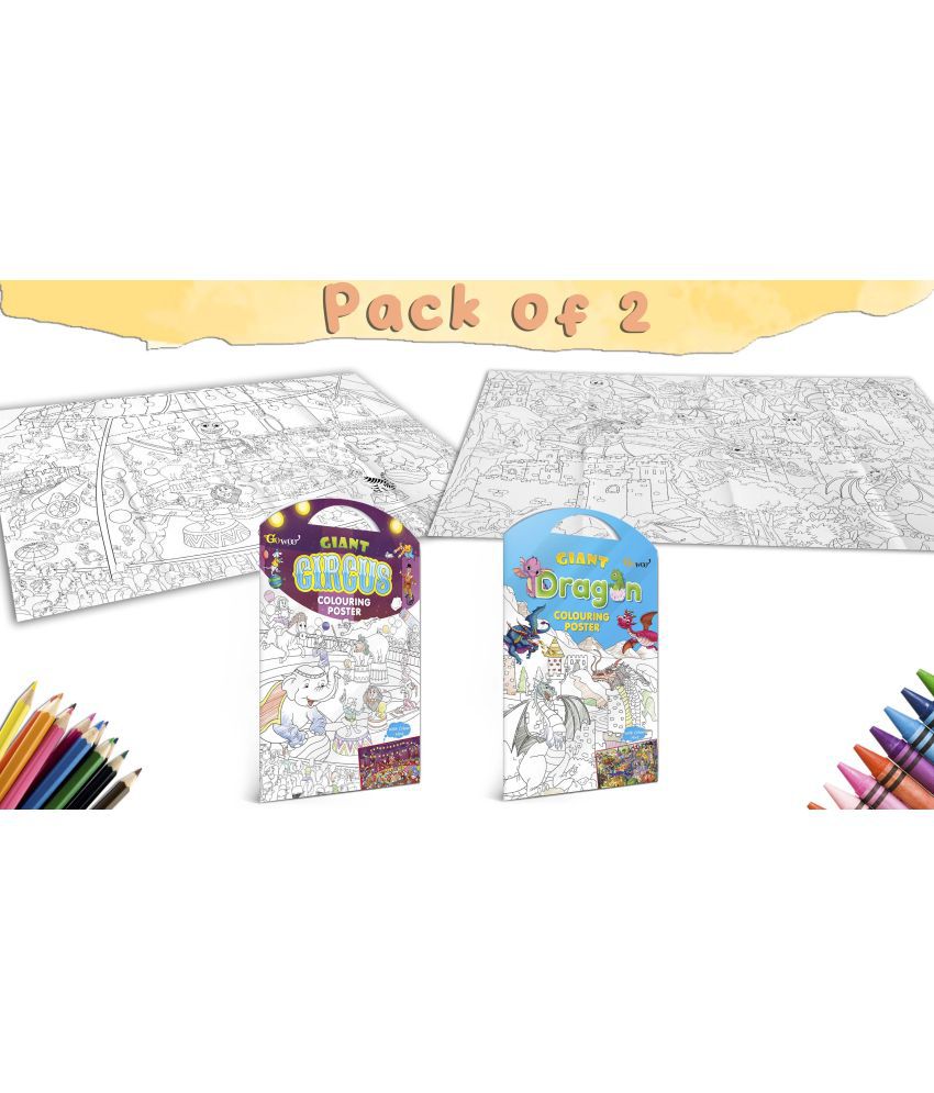     			GIANT CIRCUS COLOURING POSTER and GIANT DRAGON COLOURING POSTER | Gift Pack of 2 posters I Coloring poster holiday pack