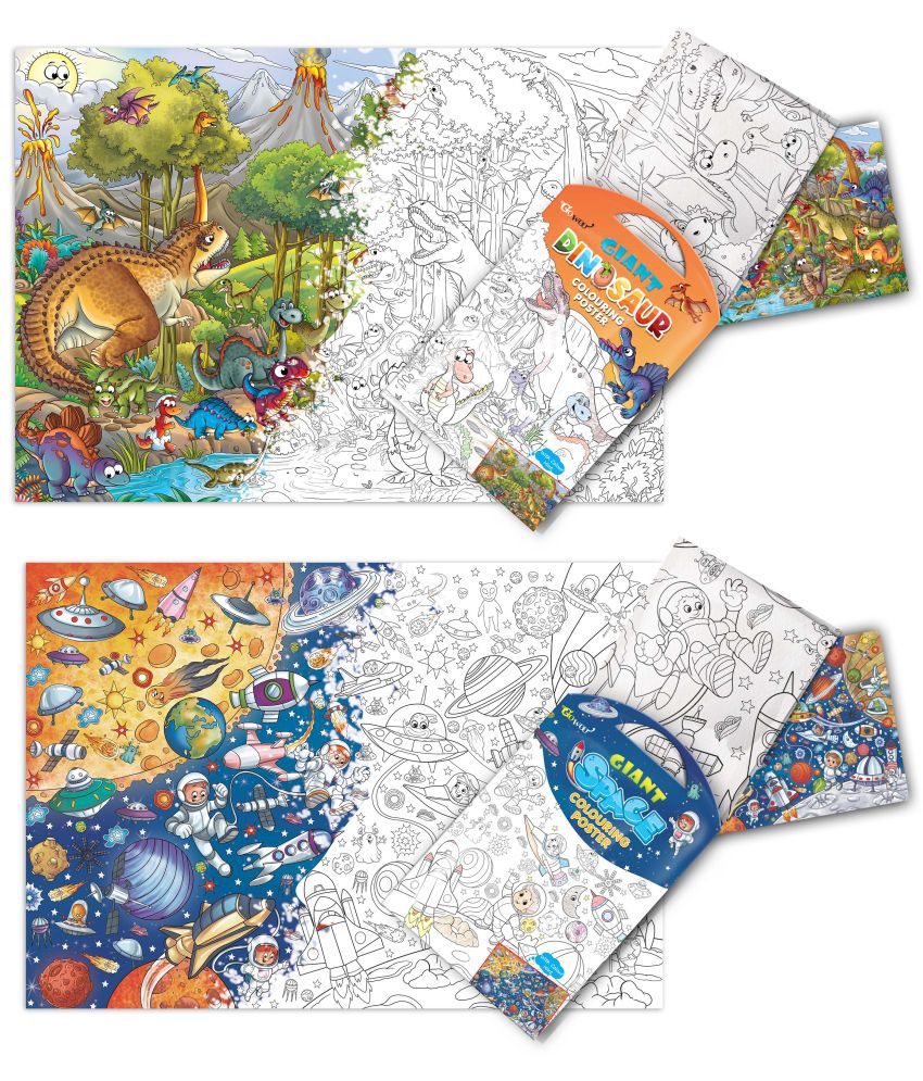     			GIANT DINOSAUR COLOURING POSTER and GIANT SPACE COLOURING POSTER | Set of 2 Charts I Best Engaging Products For Children