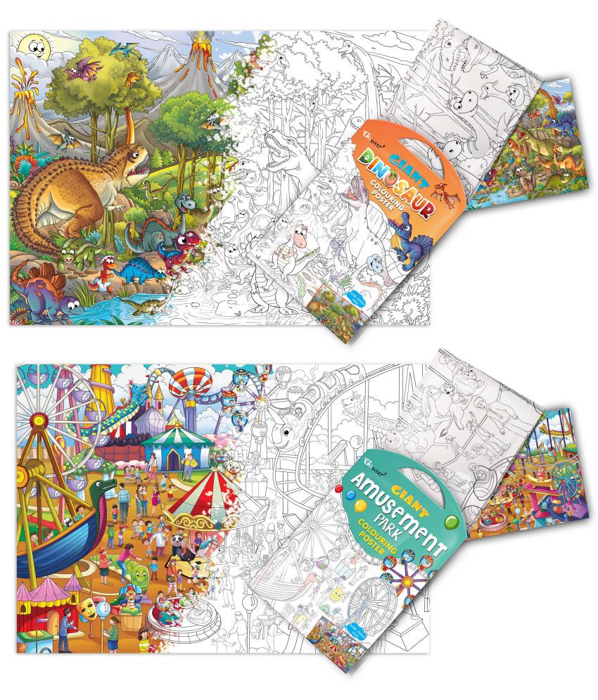     			GIANT DINOSAUR COLOURING POSTER and GIANT AMUSEMENT PARK COLOURING POSTER | Combo of 2 posters I Coloring poster gift set
