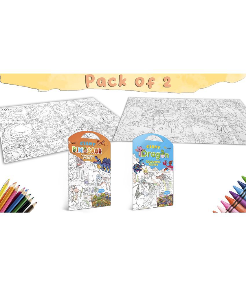     			GIANT DINOSAUR COLOURING POSTER and GIANT DRAGON COLOURING POSTER | Set of 2 posters I Perfect match for creative kids