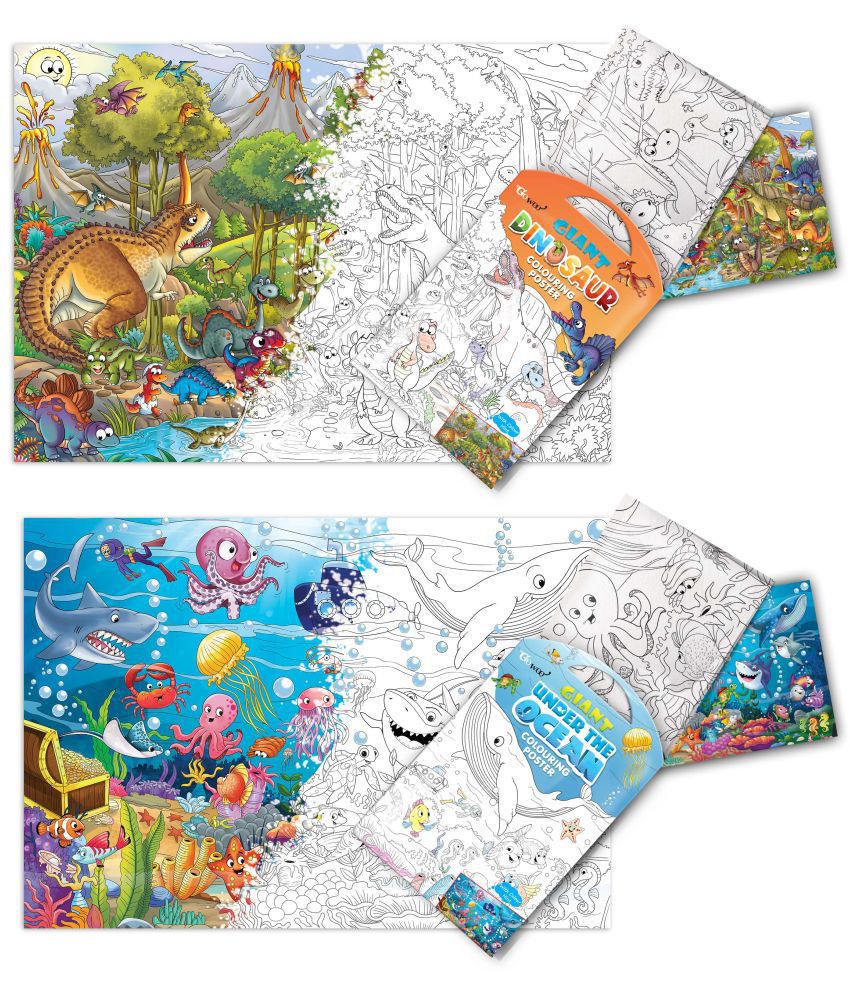     			GIANT DINOSAUR COLOURING POSTER and GIANT UNDER THE OCEAN COLOURING POSTER | Combo of 2 posters I Coloring poster variety pack