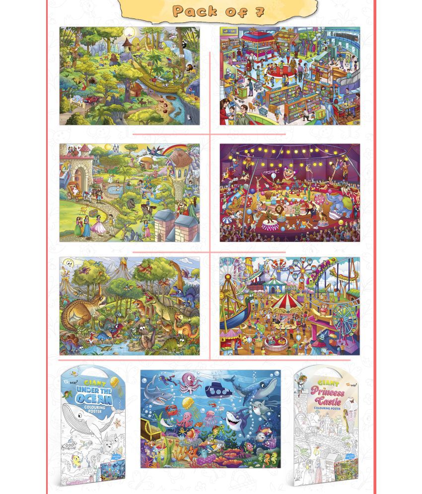     			GIANT JUNGLE SAFARI COLOURING , GIANT AT THE MALL COLOURING , GIANT PRINCESS CASTLE COLOURING , GIANT CIRCUS COLOURING , GIANT DINOSAUR COLOURING , GIANT AMUSEMENT PARK COLOURING  and GIANT UNDER THE OCEAN COLOURING  | Set of 7 s I big colouring  for 10+