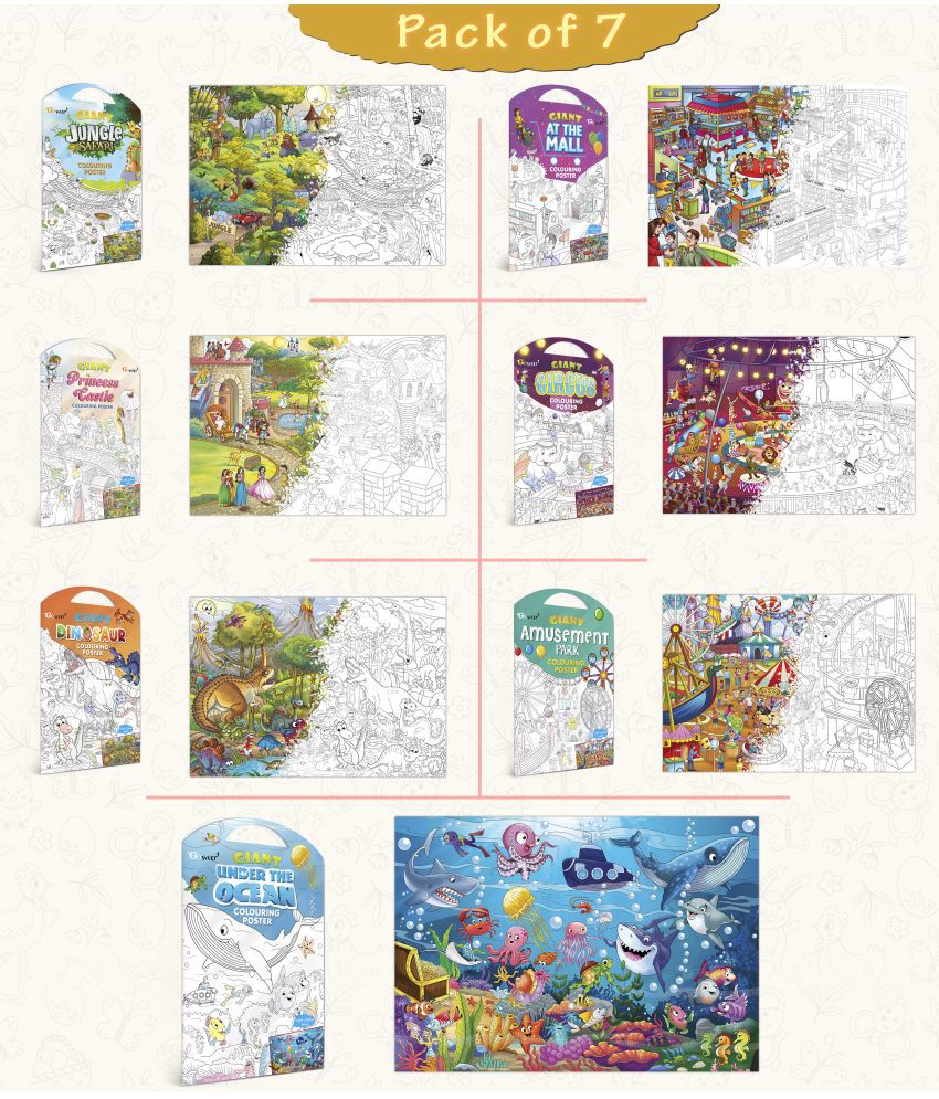     			GIANT JUNGLE SAFARI COLOURING , GIANT AT THE MALL COLOURING , GIANT PRINCESS CASTLE COLOURING , GIANT CIRCUS COLOURING , GIANT DINOSAUR COLOURING , GIANT AMUSEMENT PARK COLOURING  and GIANT UNDER THE OCEAN COLOURING  | Combo pack of 7
