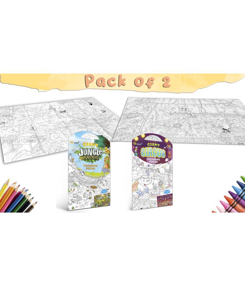     			GIANT JUNGLE SAFARI COLOURING POSTER and GIANT CIRCUS COLOURING POSTER | Gift Pack of 2 Posters I Giant Coloring Posters Multipack