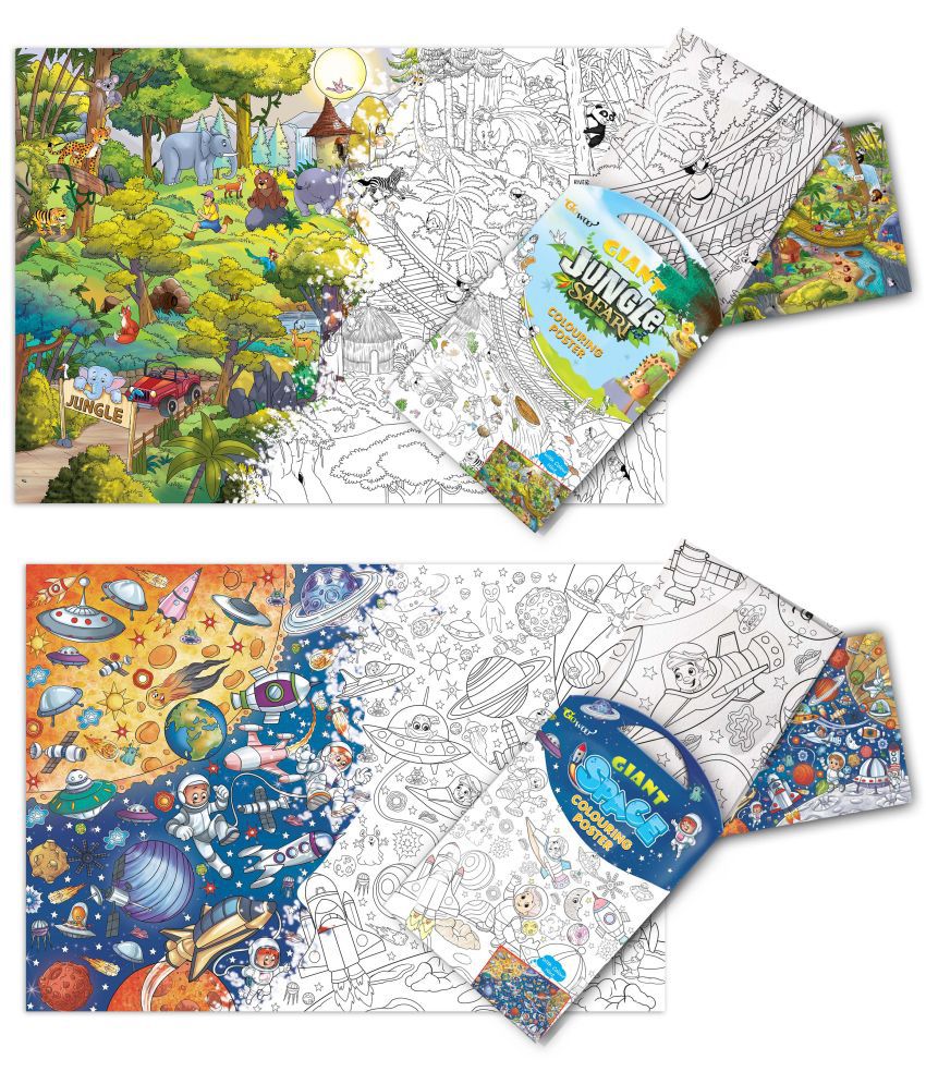     			GIANT JUNGLE SAFARI COLOURING POSTER and GIANT SPACE COLOURING POSTER | Combo pack of 2 Posters I value gift pack