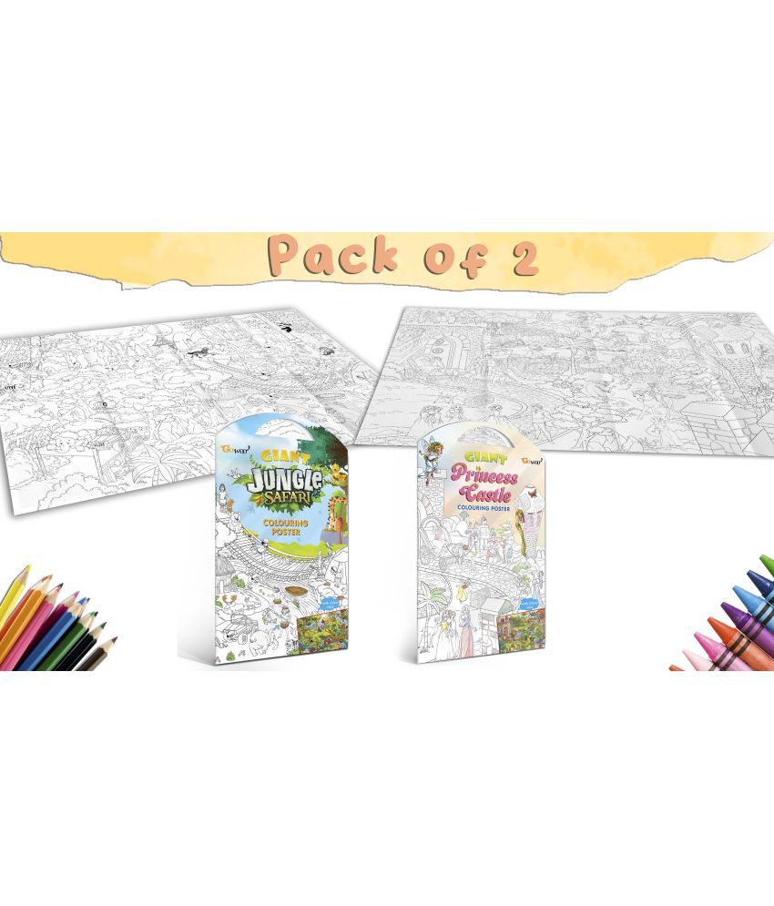     			GIANT JUNGLE SAFARI COLOURING POSTER and GIANT PRINCESS CASTLE COLOURING POSTER | Set of 2 Posters I Giant Coloring Posters Master Collection