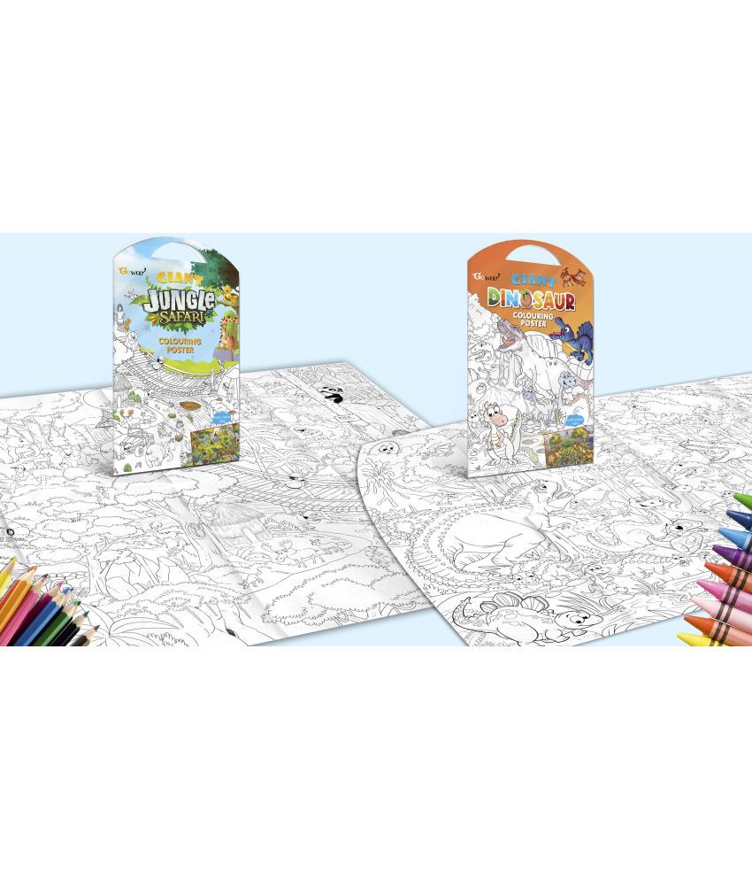     			GIANT JUNGLE SAFARI COLOURING POSTER and GIANT DINOSAUR COLOURING POSTER | Set of 2 Posters I hang on wall colouring posters