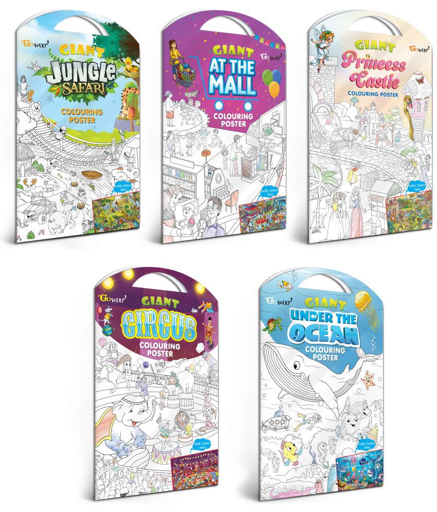     			GIANT JUNGLE SAFARI COLOURING POSTER, GIANT AT THE MALL COLOURING POSTER, GIANT PRINCESS CASTLE COLOURING POSTER, GIANT CIRCUS COLOURING POSTER and GIANT UNDER THE OCEAN COLOURING POSTER | Gift Pack of 2 Posters I Exotic Escape Coloring Combo Set
