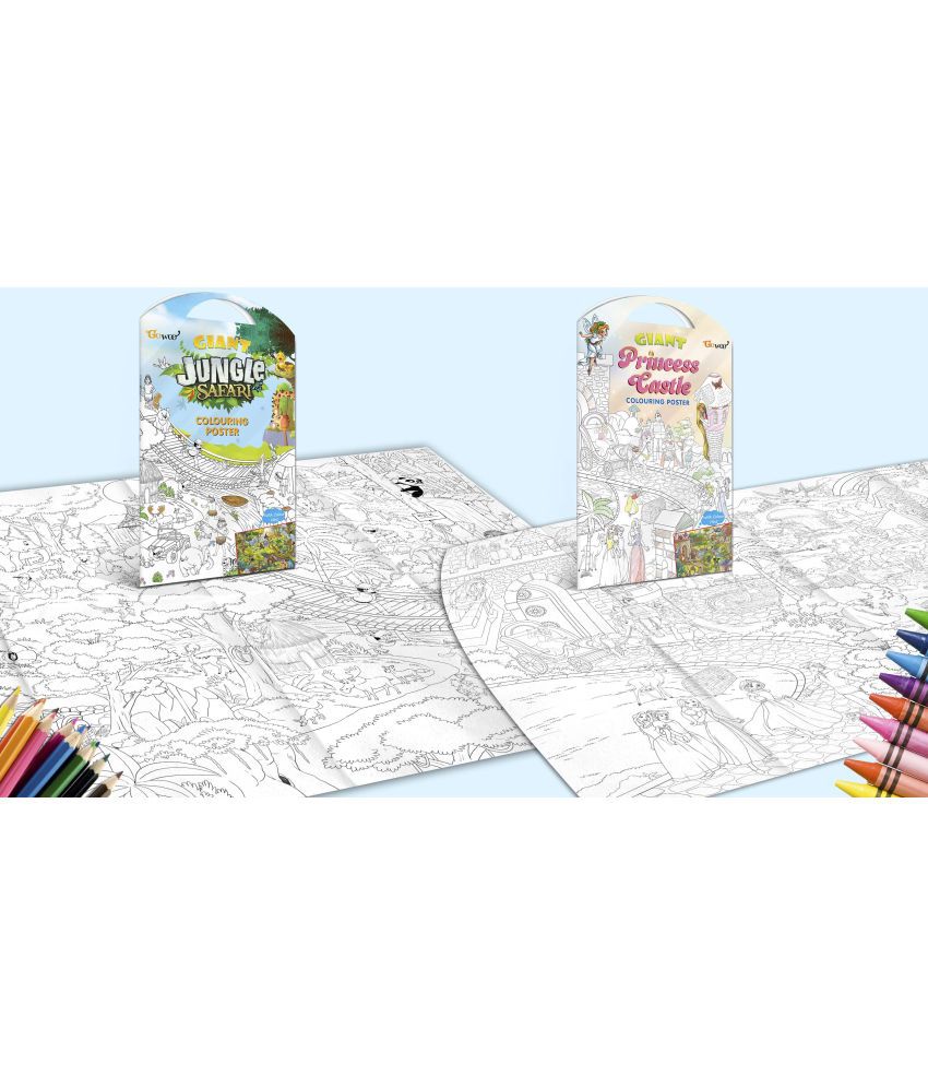     			GIANT JUNGLE SAFARI COLOURING POSTER and GIANT PRINCESS CASTLE COLOURING POSTER | Set of 2 Posters I Giant Coloring Posters Super Value Pack