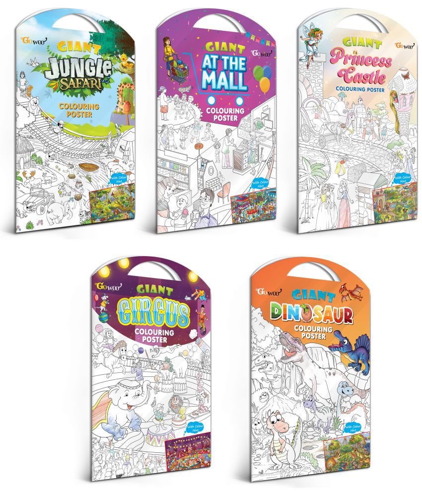     			GIANT JUNGLE SAFARI COLOURING POSTER, GIANT AT THE MALL COLOURING POSTER, GIANT PRINCESS CASTLE COLOURING POSTER, GIANT CIRCUS COLOURING POSTER and GIANT DINOSAUR COLOURING POSTER | Combo of 5 Posters I best colouring poster