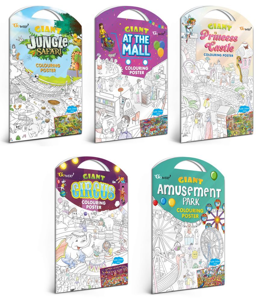     			GIANT JUNGLE SAFARI COLOURING POSTER, GIANT AT THE MALL COLOURING POSTER, GIANT PRINCESS CASTLE COLOURING POSTER, GIANT CIRCUS COLOURING POSTER and GIANT AMUSEMENT PARK COLOURING POSTER | Set of 5 Posters I Ultimate Relaxation Coloring Combo