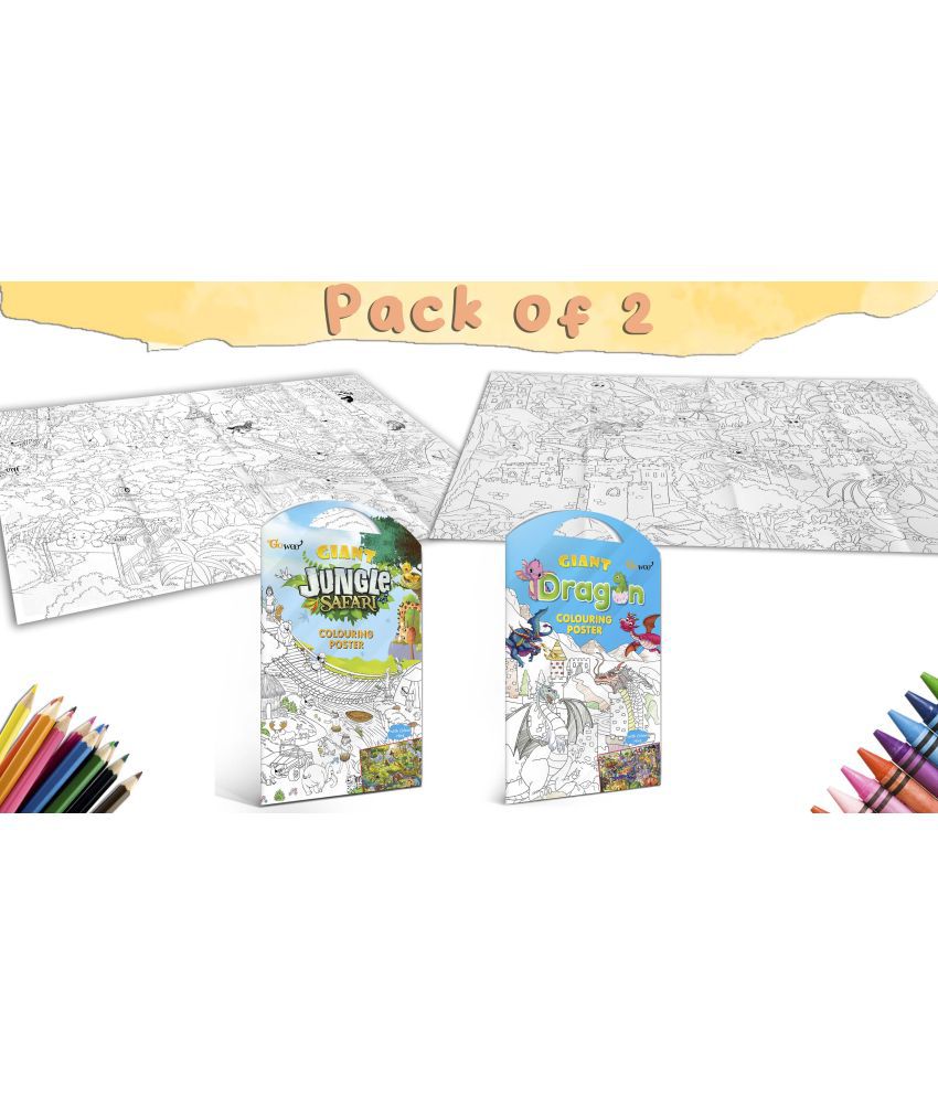     			GIANT JUNGLE SAFARI COLOURING POSTER and GIANT DRAGON COLOURING POSTER | Pack of 2 Posters I best jumbo wall posters
