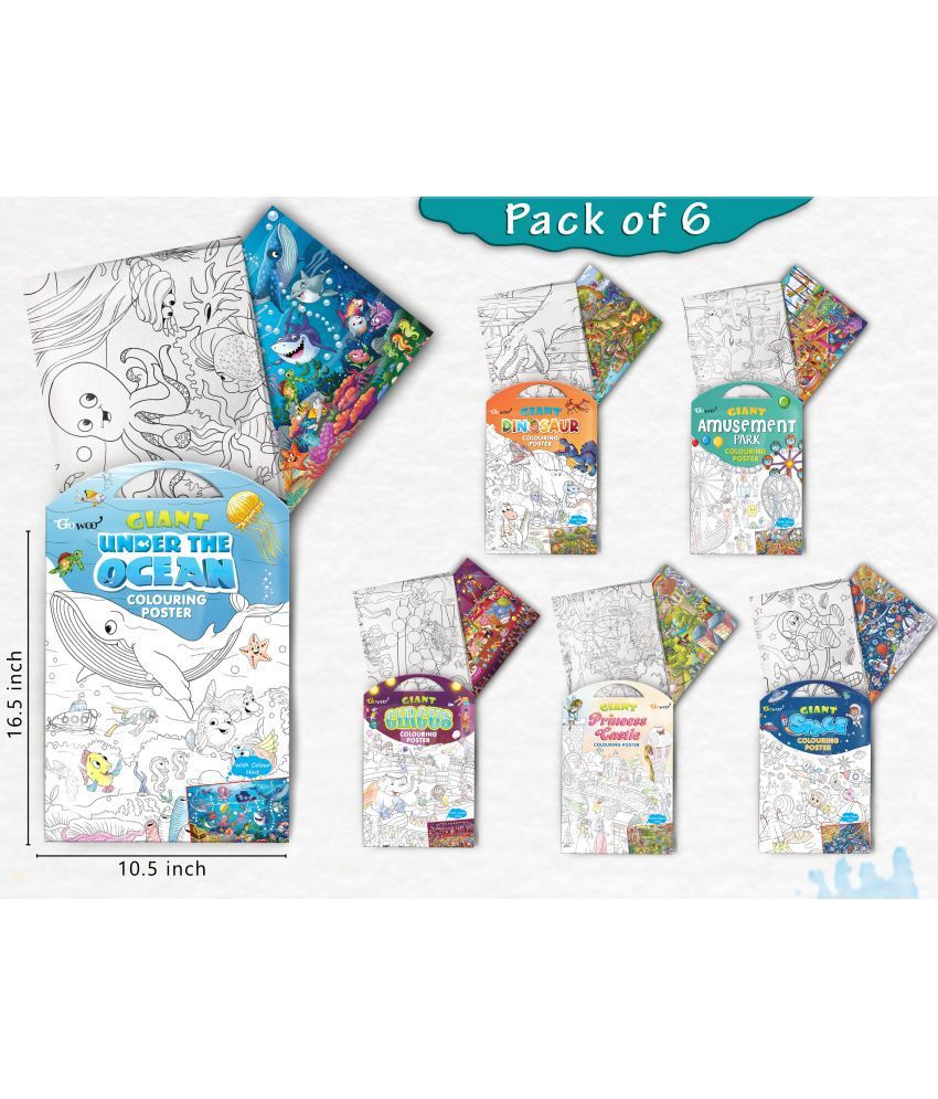    			GIANT PRINCESS CASTLE COLOURING , GIANT CIRCUS COLOURING , GIANT DINOSAUR COLOURING , GIANT AMUSEMENT PARK COLOURING , GIANT SPACE COLOURING  and GIANT UNDER THE OCEAN COLOURING  | Pack of 6 s I Coloring s Gift Set for kids